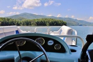 A view to the lake from a pontoon boat