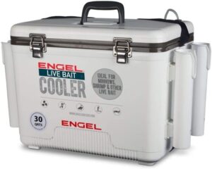 Engel Coolers Live Bait Cooler with Net & Four Rod Holders